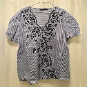 Women’s XL Zara Seersucker Blouse Blue and White